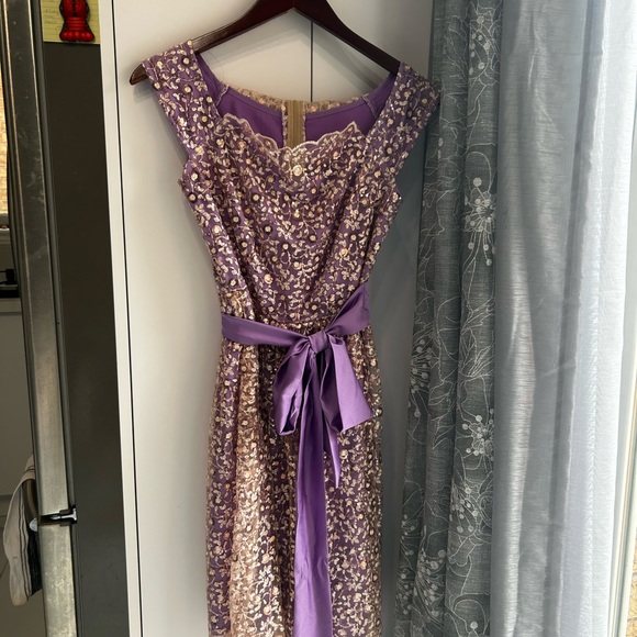 Lace Tie Waist Pleated Dress, Elegant Neck Short Sleeve Maxi Party Dress - Picture 3 of 7